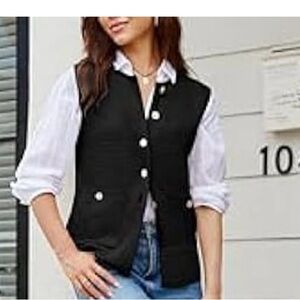 ADRIANNA PAPELL Black Ponte Button Front Vest S Modern Minimalist Workwear Layer